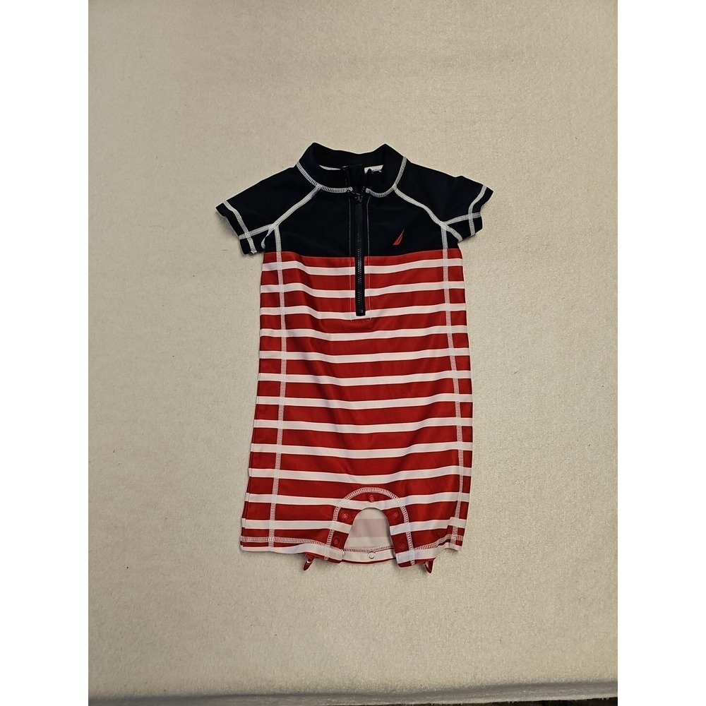 NAUTICA One Piece Swimsuit UV Sun Protection Boys 18 Mos Red White Blue Striped